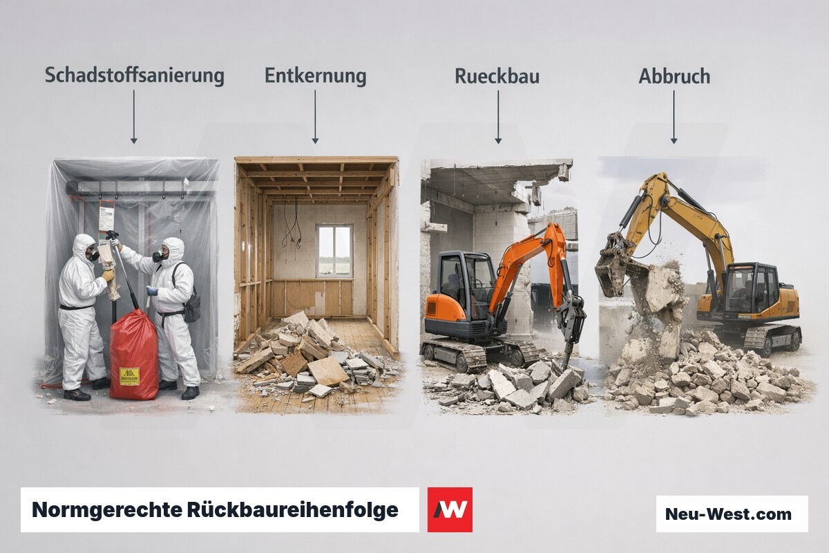 Normgerechte Rückbaureihenfolge beim kontrollierten Abbruch – Erklär-Grafik (NEUWEST Berlin)
