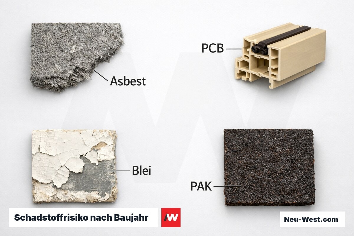Schadstoffrisiko nach Baujahr — was lauert im Bestand – Erklär-Grafik (NEUWEST Berlin)