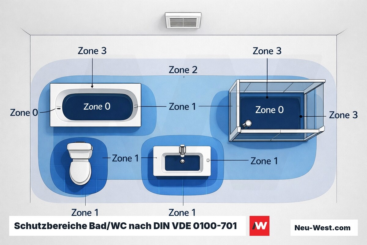 Schutzbereiche Bad/WC nach DIN VDE 0100-701 – Erklär-Grafik (NEUWEST Berlin)