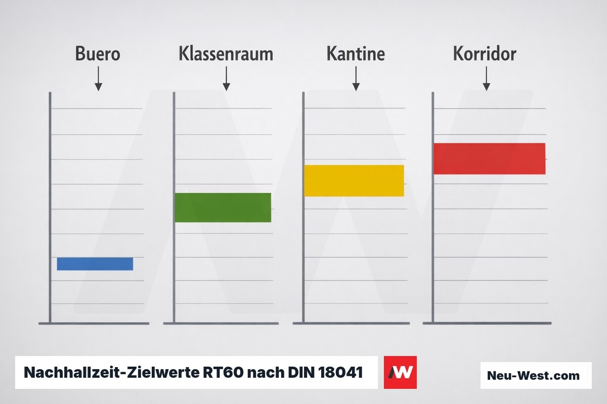 Nachhallzeit-Zielwerte RT60 nach DIN 18041 – Erklär-Grafik (NEUWEST Berlin)