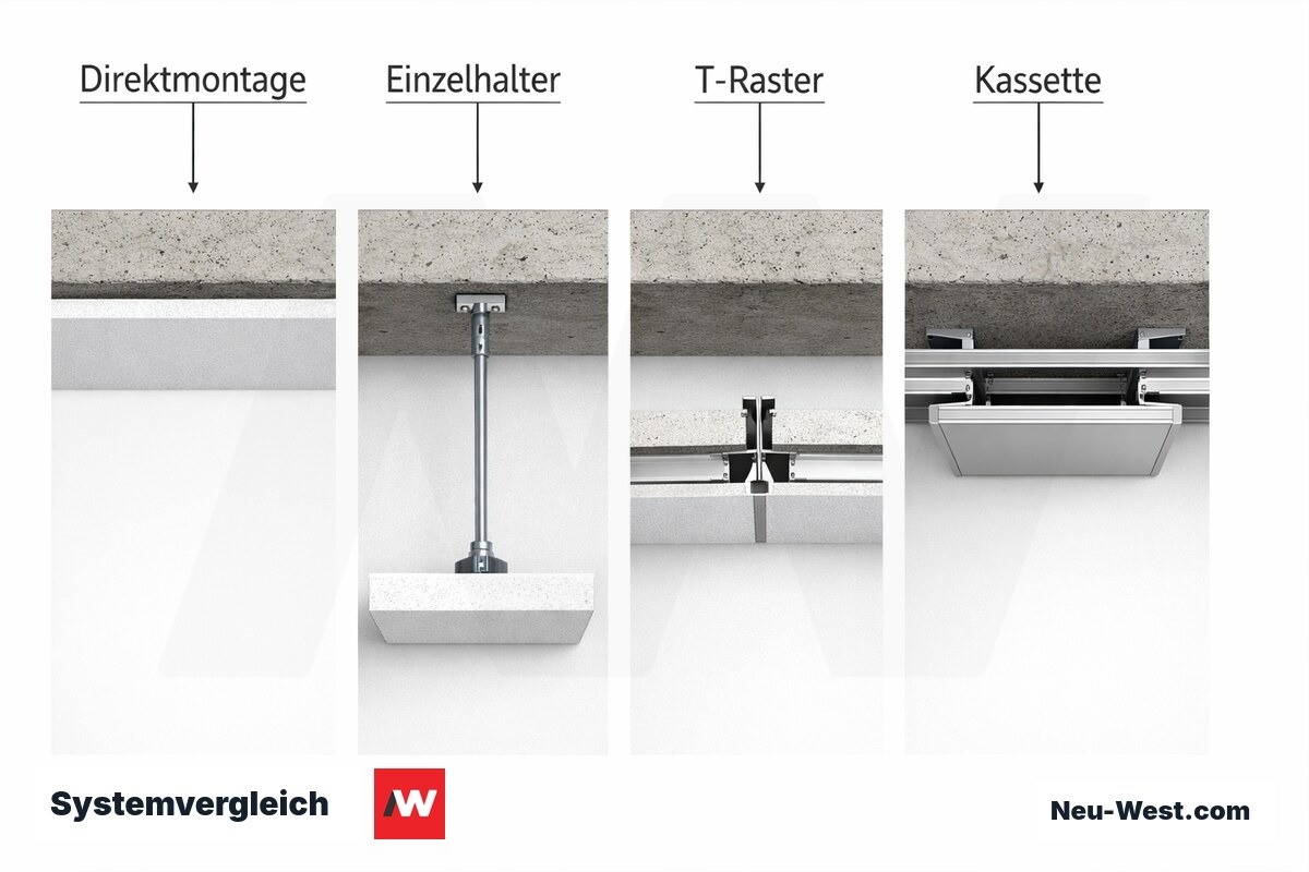 Systemvergleich: Vier Montagearten im Überblick – Erklär-Grafik (NEUWEST Berlin)