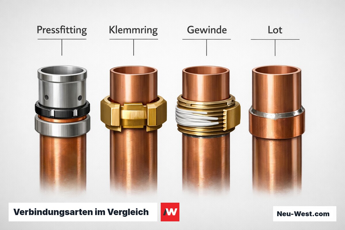 Verbindungsarten im Vergleich: Dichtsystem und Revisionsbeständigkeit – Erklär-Grafik (NEUWEST Berlin)
