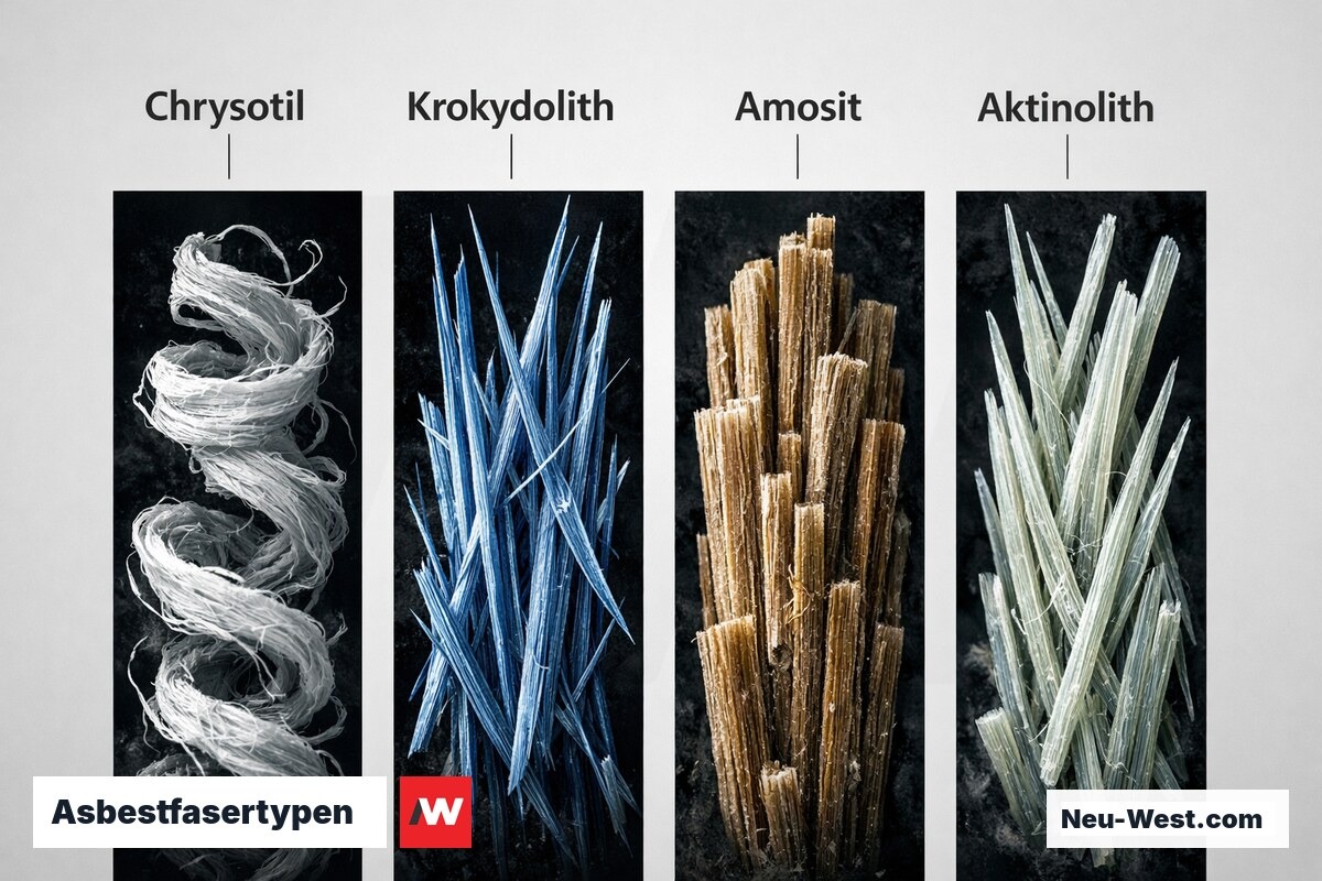 Asbestfasertypen: Serpentin vs. Amphibol-Gruppe – Erklär-Grafik (NEUWEST Berlin)