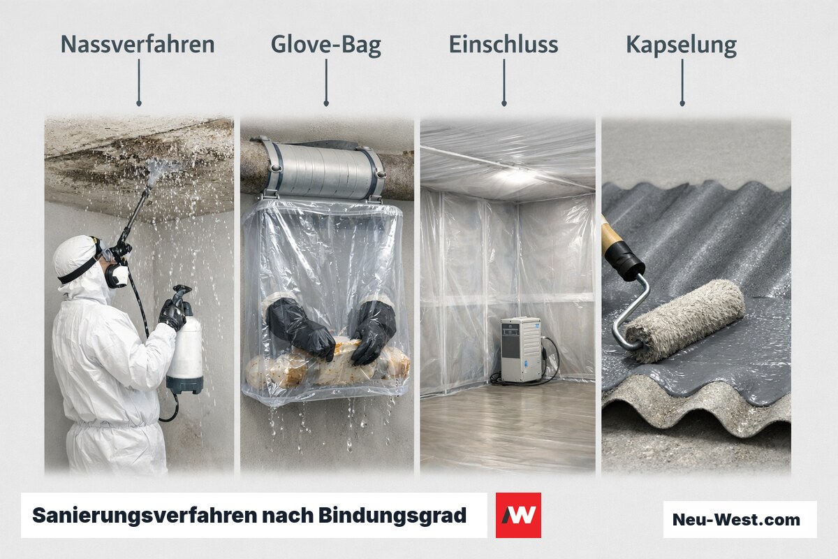 Sanierungsverfahren nach Bindungsgrad und Freisetzungsrisiko – Erklär-Grafik (NEUWEST Berlin)