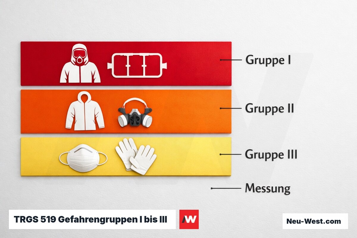 TRGS 519 Gefahrengruppen I bis III – Erklär-Grafik (NEUWEST Berlin)