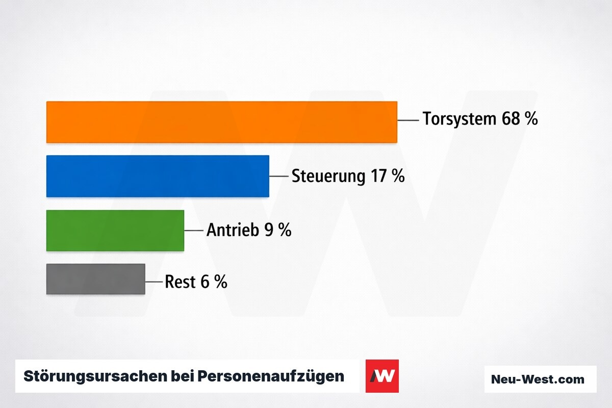 Störungsursachen bei Personenaufzügen – Erklär-Grafik (NEUWEST Berlin)