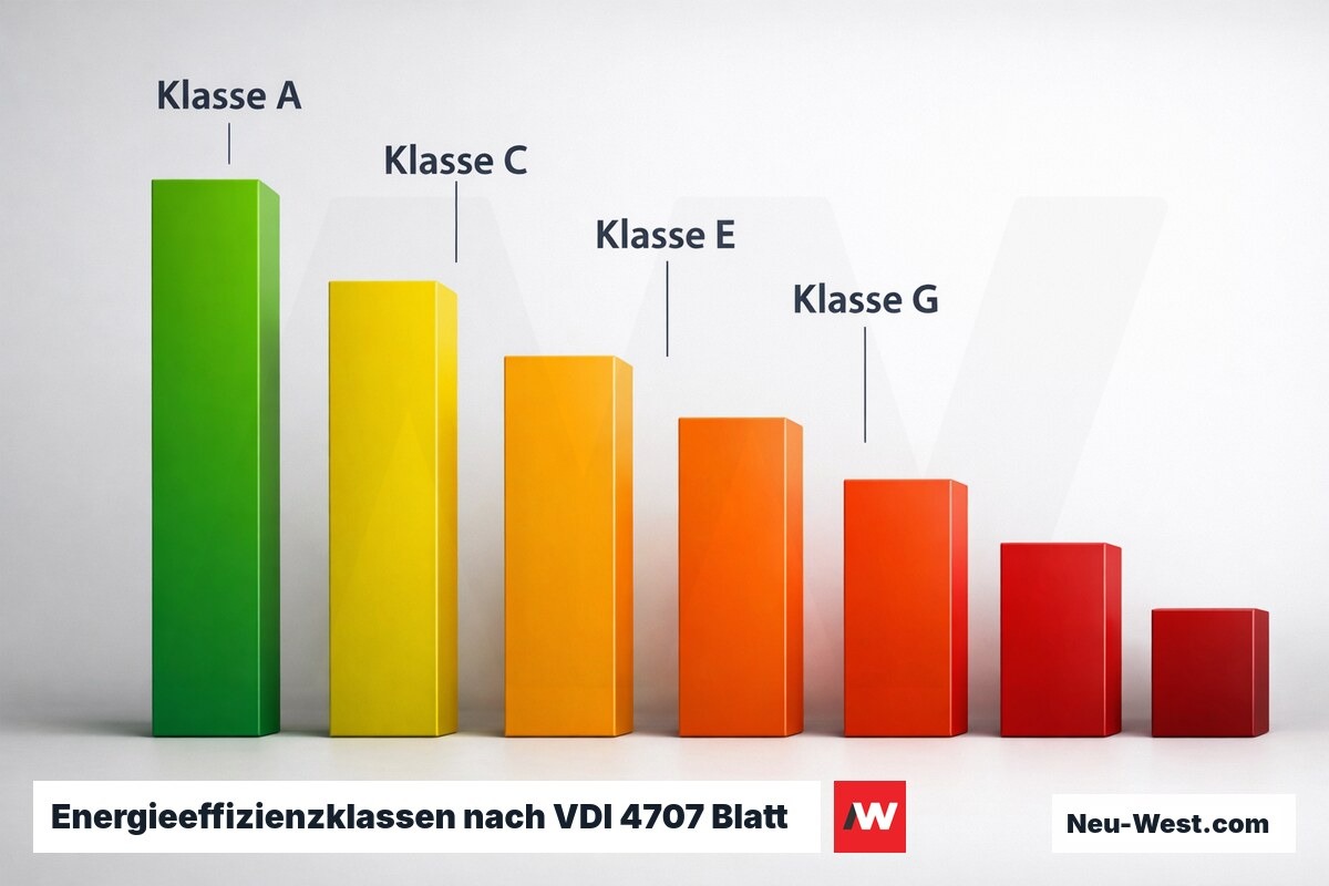 Energieeffizienzklassen nach VDI 4707 Blatt 1 – Erklär-Grafik (NEUWEST Berlin)