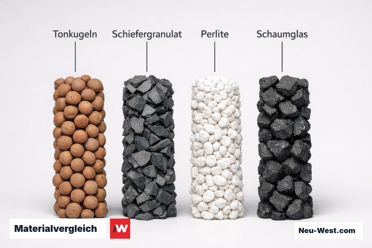 Materialvergleich: Schüttmaterialien im Überblick – Erklär-Grafik (NEUWEST Berlin)