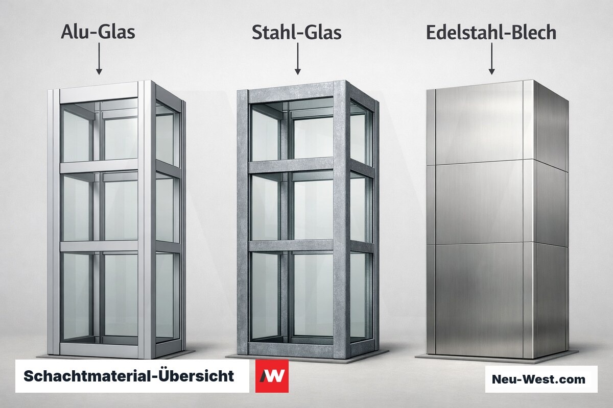 Schachtmaterial-Übersicht: Korrosionsschutz und IP-Schutzklasse – Erklär-Grafik (NEUWEST Berlin)