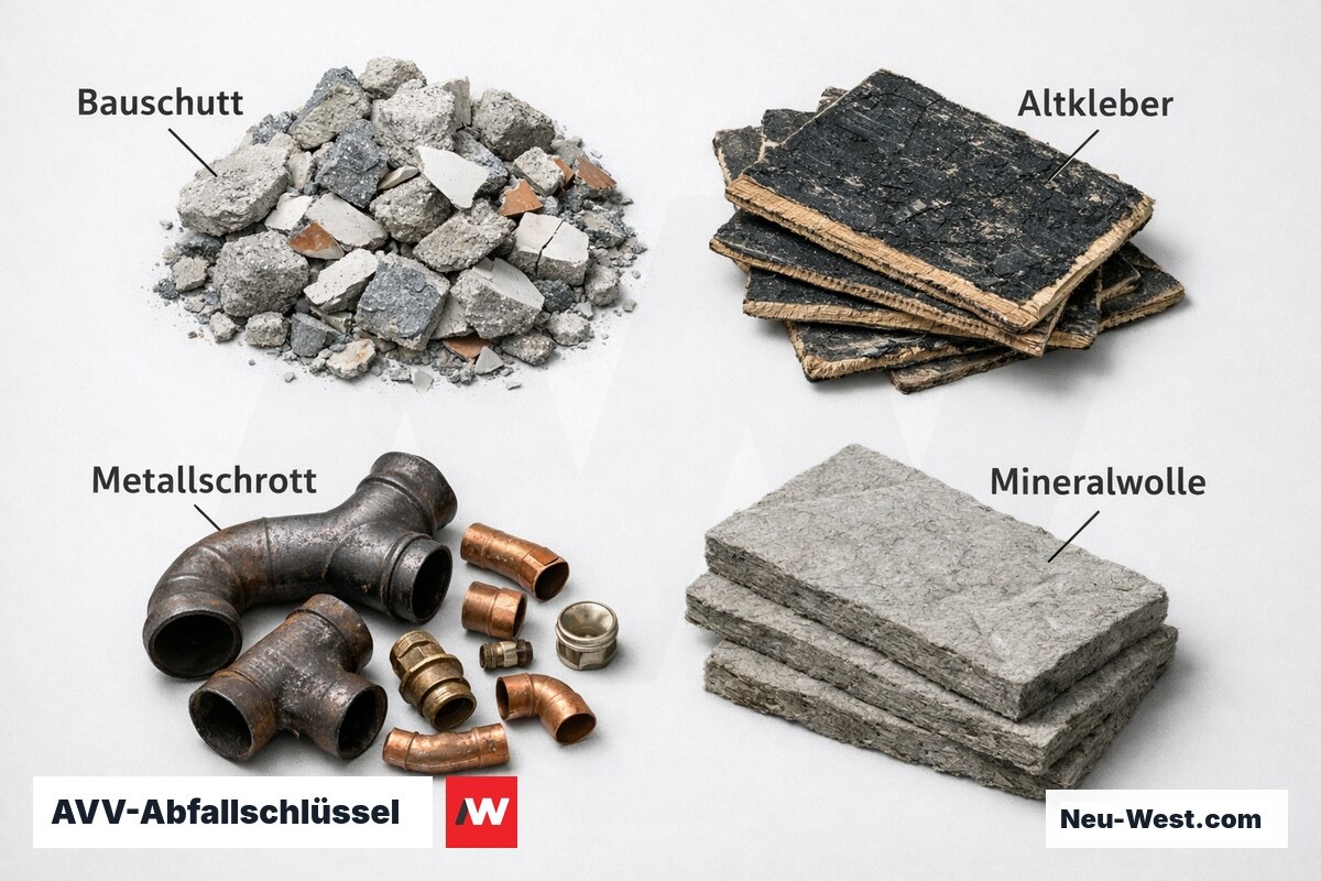 AVV-Abfallschlüssel: Badbaustoffe richtig trennen – Erklär-Grafik (NEUWEST Berlin)