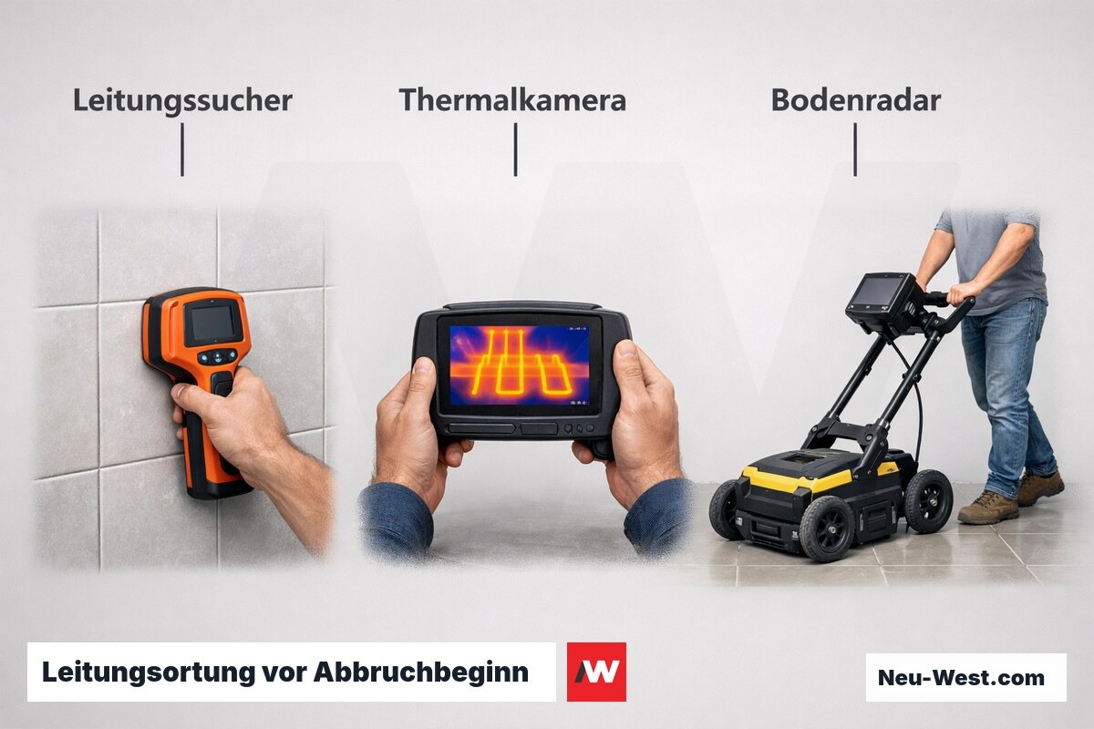 Leitungsortung vor Abbruchbeginn: Drei Messverfahren – Erklär-Grafik (NEUWEST Berlin)
