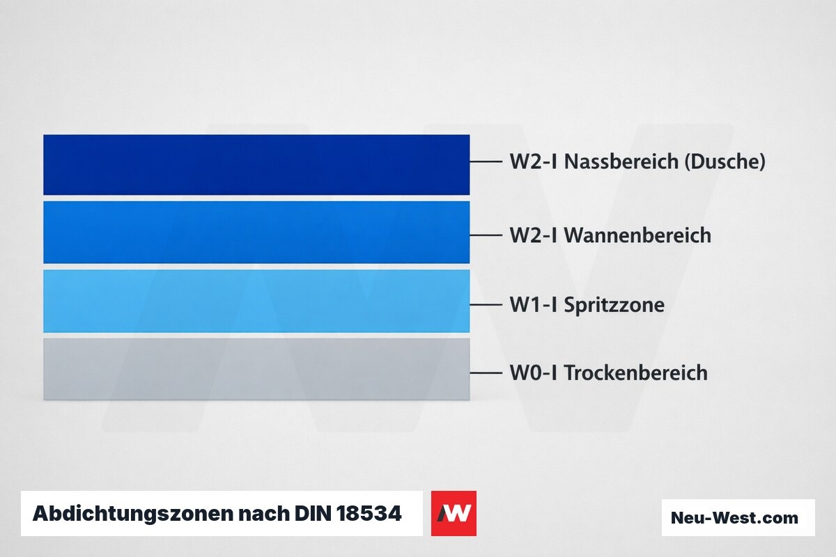 Abdichtungszonen nach DIN 18534: Wassereinwirkungsklassen W0-I bis W2-I – Erklär-Grafik (NEUWEST Berlin)