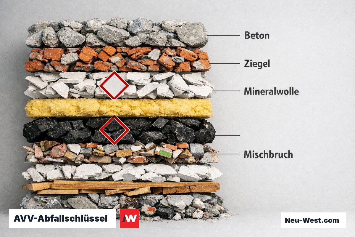 AVV-Abfallschlüssel: 9 Bauschutt-Fraktionen und Nachweispflicht – Erklär-Grafik (NEUWEST Berlin)