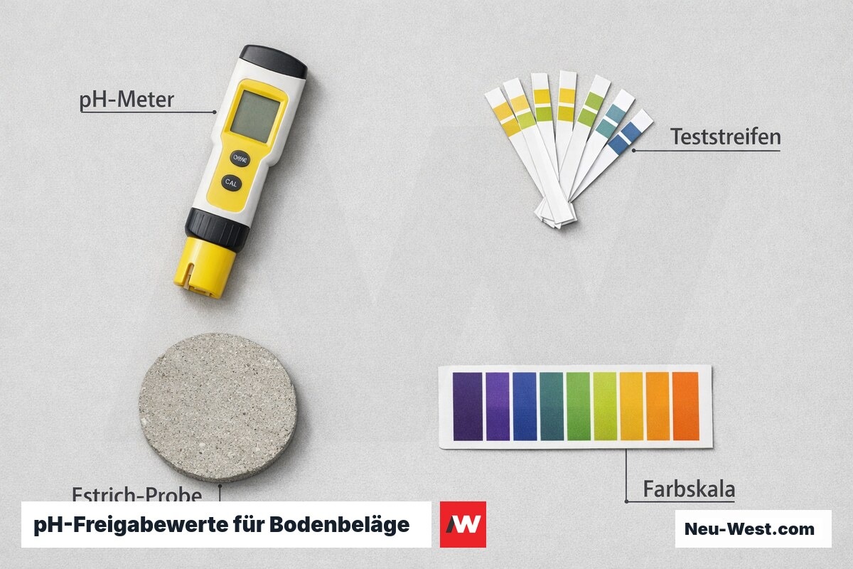 pH-Freigabewerte für Bodenbeläge nach Estrichabschluss – Erklär-Grafik (NEUWEST Berlin)