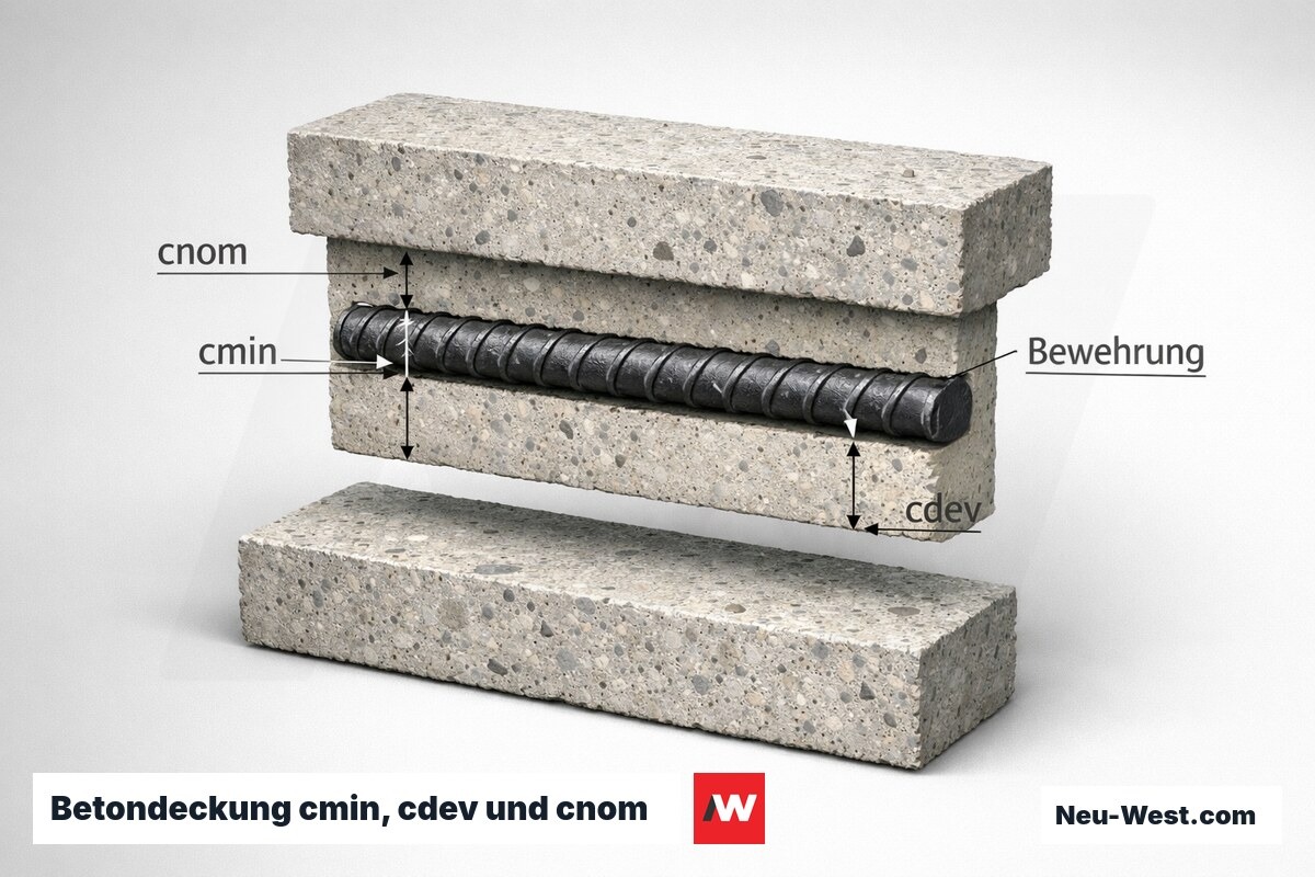 Betondeckung cmin, cdev und cnom: unterschätzte Planungsgrösse – Erklär-Grafik (NEUWEST Berlin)