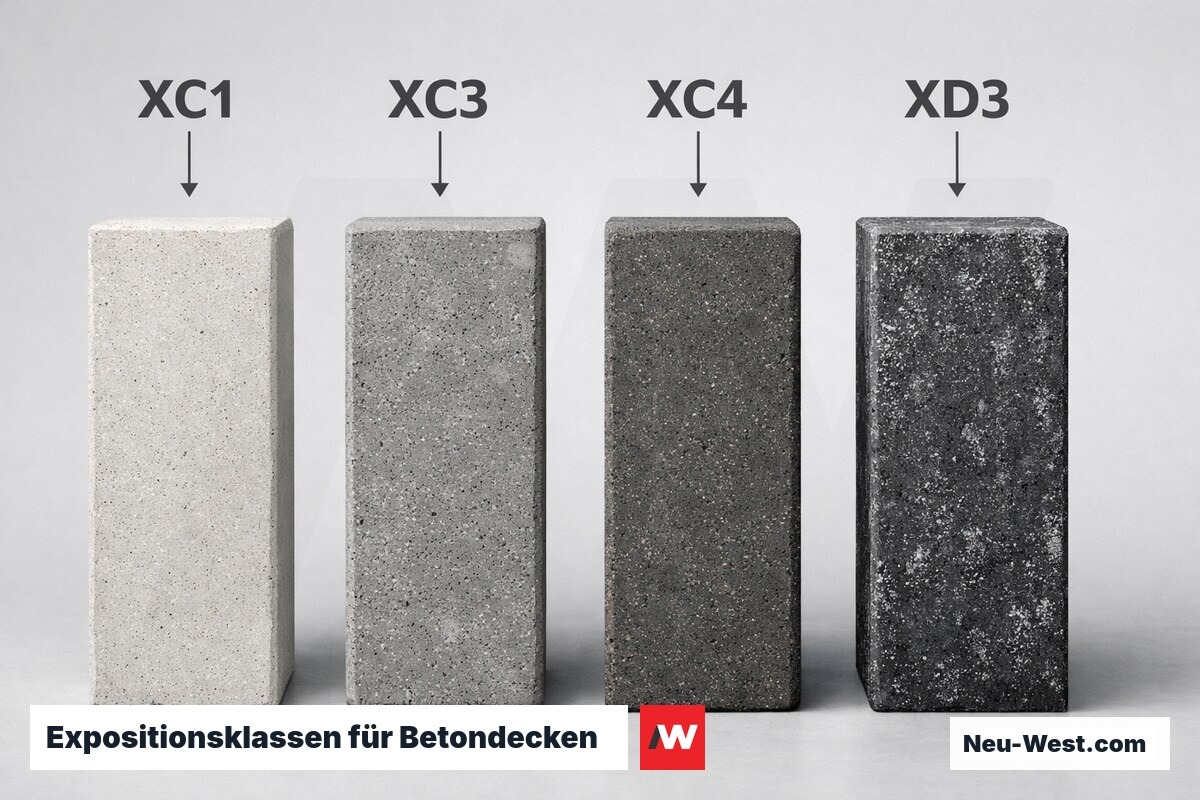 Expositionsklassen für Betondecken: XC1 bis XD3 – Erklär-Grafik (NEUWEST Berlin)