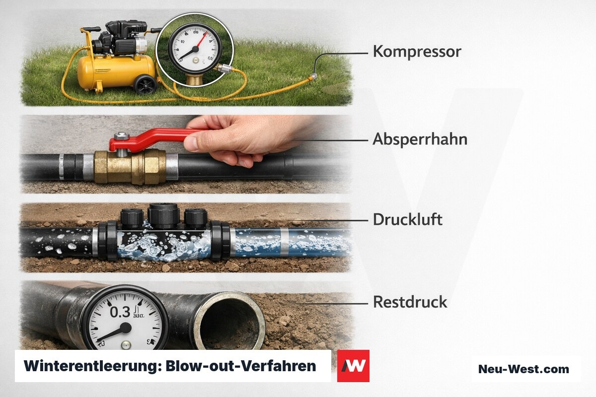 Winterentleerung: Blow-out-Verfahren — Ablauf und Druckgrenzwerte – Erklär-Grafik (NEUWEST Berlin)