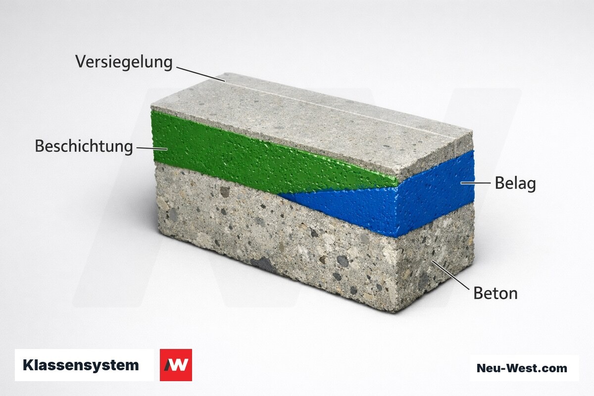 Klassensystem nach BFS: Versiegelung / Beschichtung / Belag – Erklär-Grafik (NEUWEST Berlin)