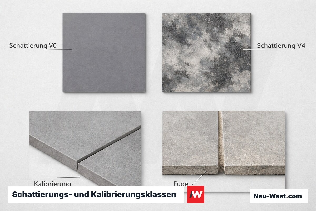 Schattierungs- und Kalibrierungsklassen nach EN 14411: V0 bis V4 – Erklär-Grafik (NEUWEST Berlin)