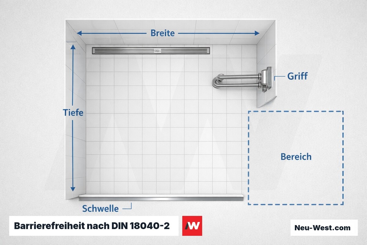 Barrierefreiheit nach DIN 18040-2: Mindestmasse und Haltegriff-Position – Erklär-Grafik (NEUWEST Berlin)