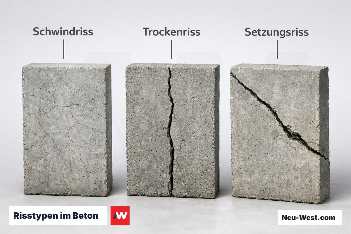 Risstypen im Beton: Entstehung, Erscheinungsbild und Prävention – Erklär-Grafik (NEUWEST Berlin)