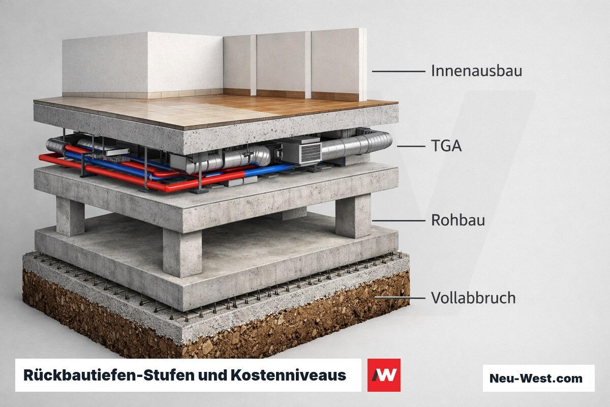Rückbautiefen-Stufen und Kostenniveaus – Erklär-Grafik (NEUWEST Berlin)