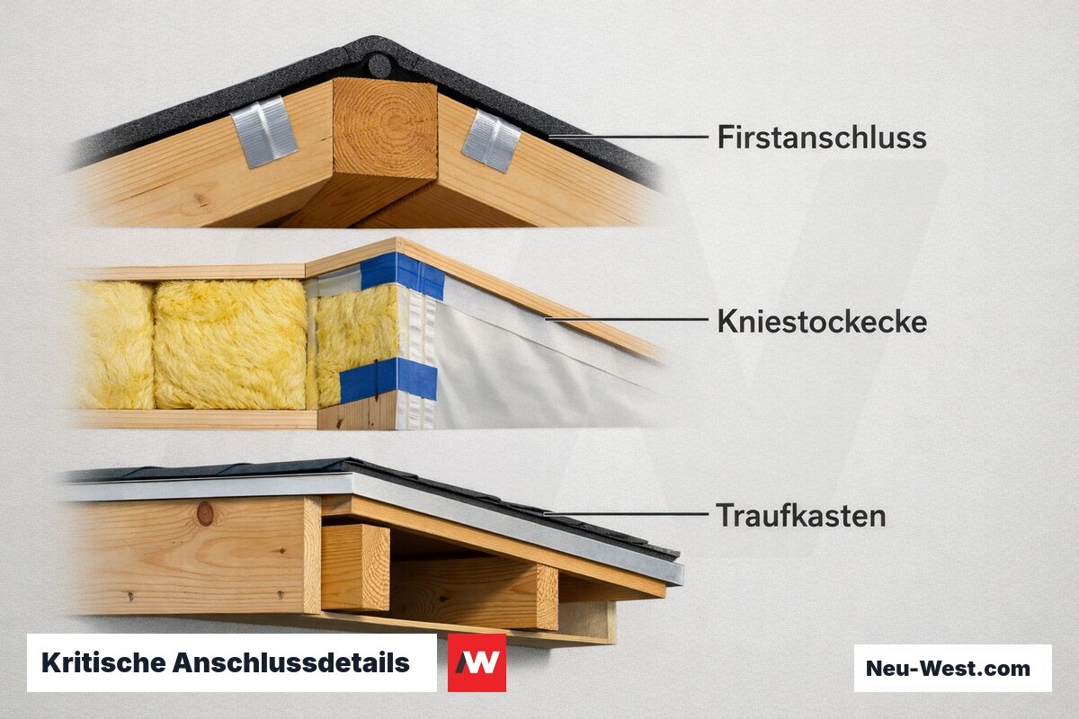 Kritische Anschlussdetails: First, Kniestock und Traufkasten – Erklär-Grafik (NEUWEST Berlin)
