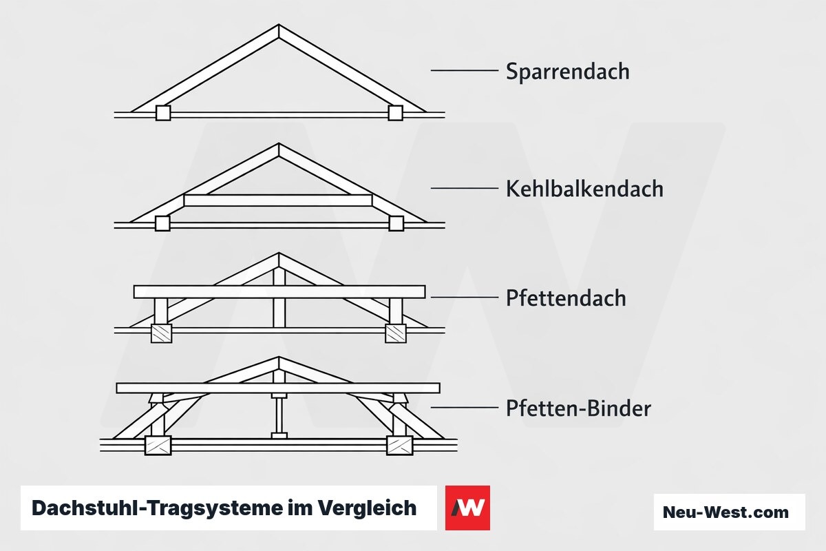 Dachstuhl-Tragsysteme im Vergleich – Erklär-Grafik (NEUWEST Berlin)