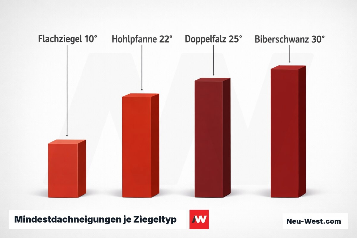 Mindestdachneigungen je Ziegeltyp – Erklär-Grafik (NEUWEST Berlin)