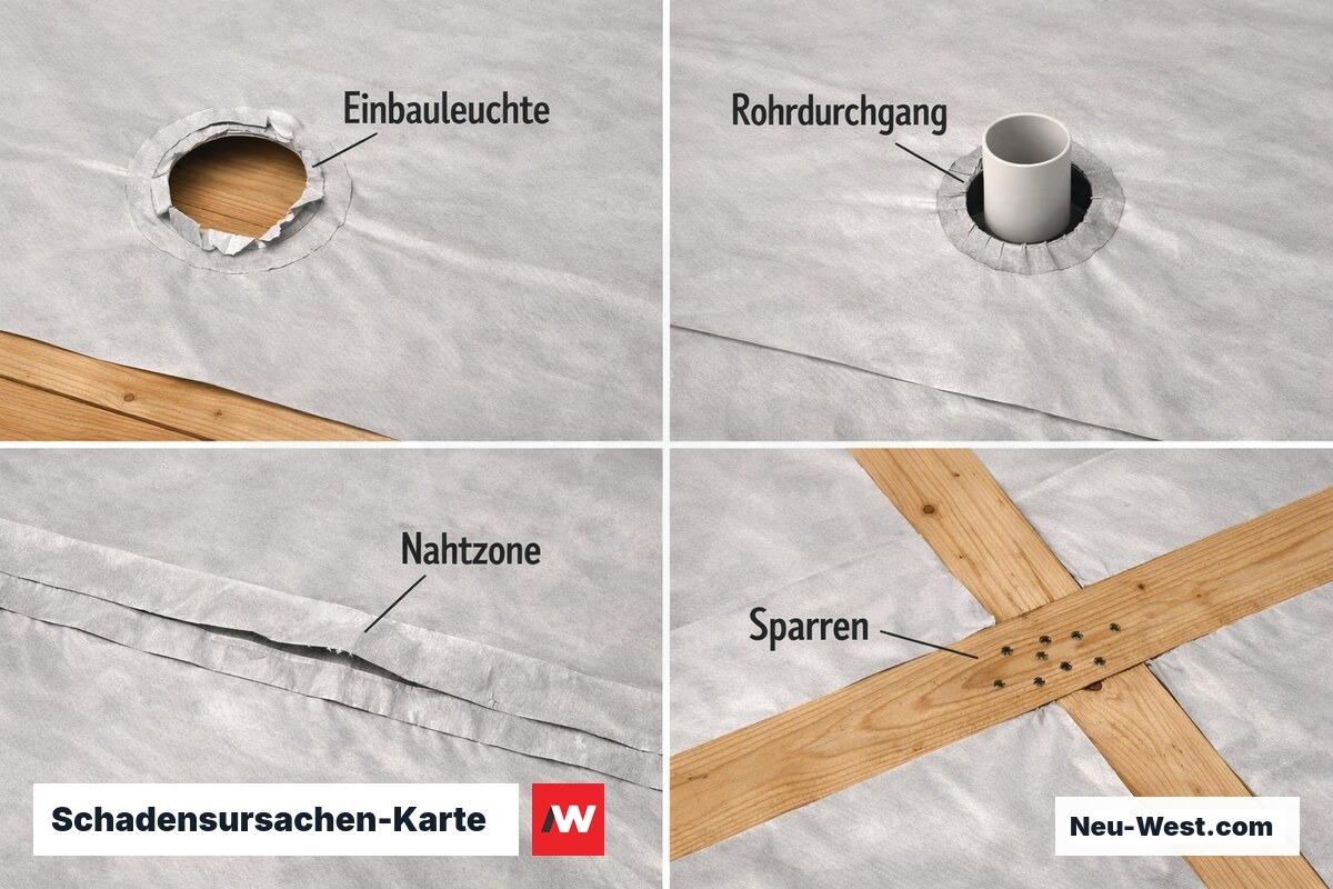 Schadensursachen-Karte: Leckagen-Orte aus Blower-Door-Analysen – Erklär-Grafik (NEUWEST Berlin)