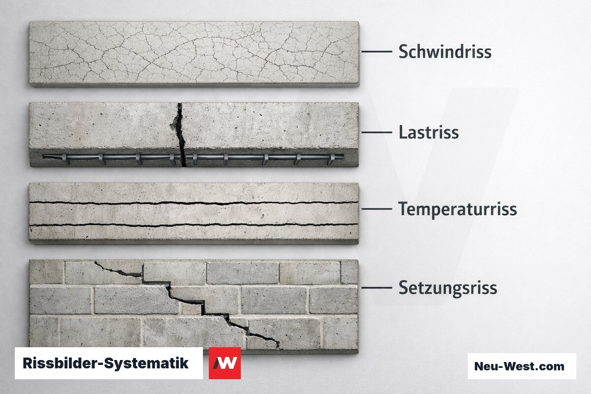 Rissbilder-Systematik: Diagnose per Risscharakter – Erklär-Grafik (NEUWEST Berlin)