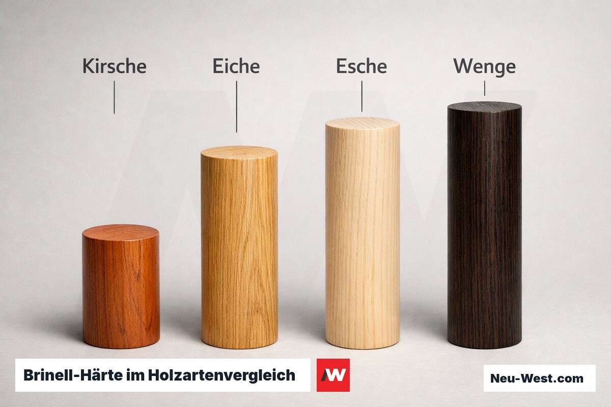 Brinell-Härte im Holzartenvergleich (EN 1534) – Erklär-Grafik (NEUWEST Berlin)