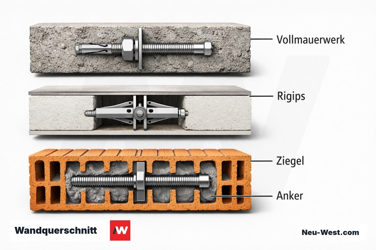 Wandquerschnitt — Befestigungsdetail nach Untergrund – Erklär-Grafik (NEUWEST Berlin)