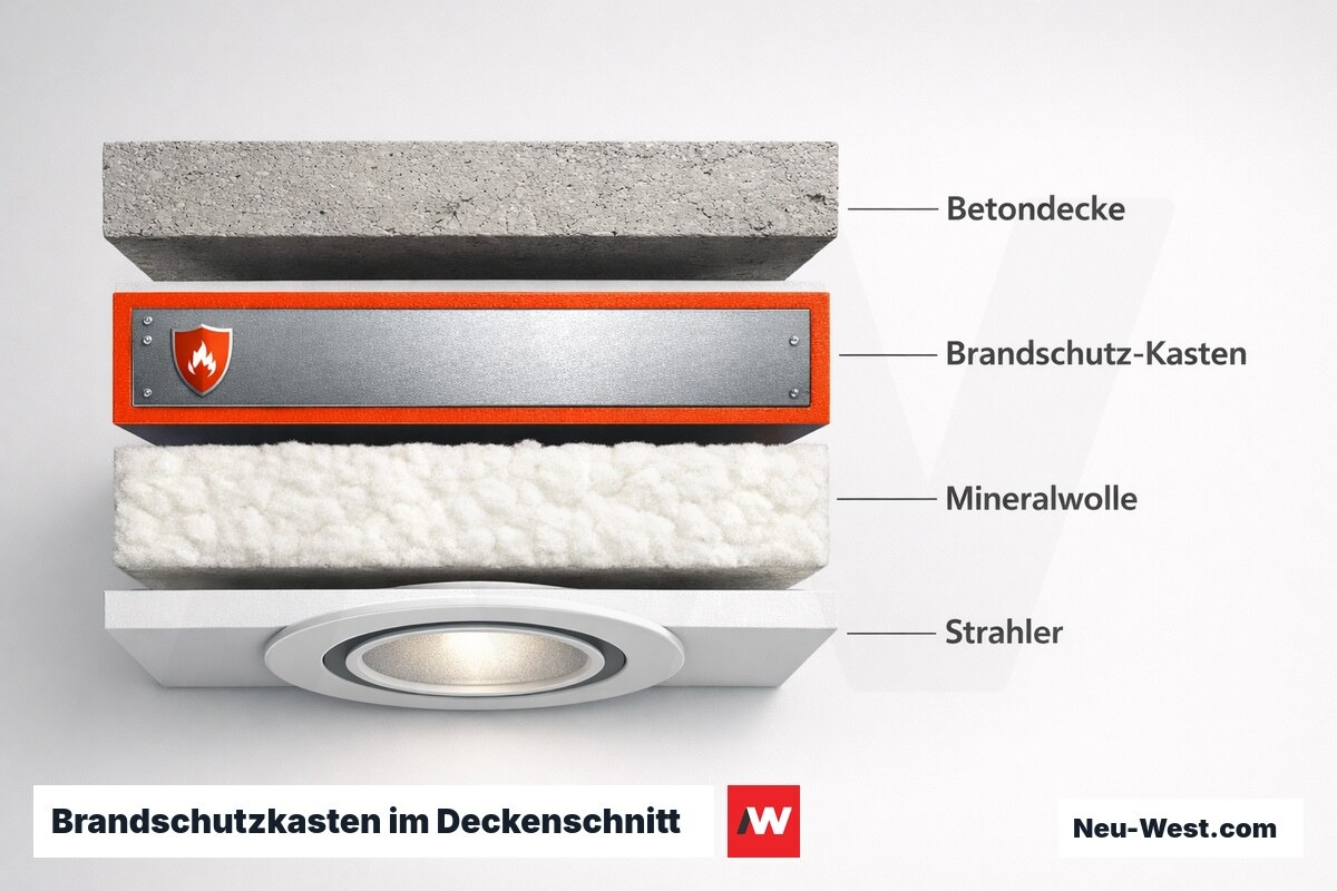 Brandschutzkasten im Deckenschnitt: Klasse E30 / E60 – Erklär-Grafik (NEUWEST Berlin)