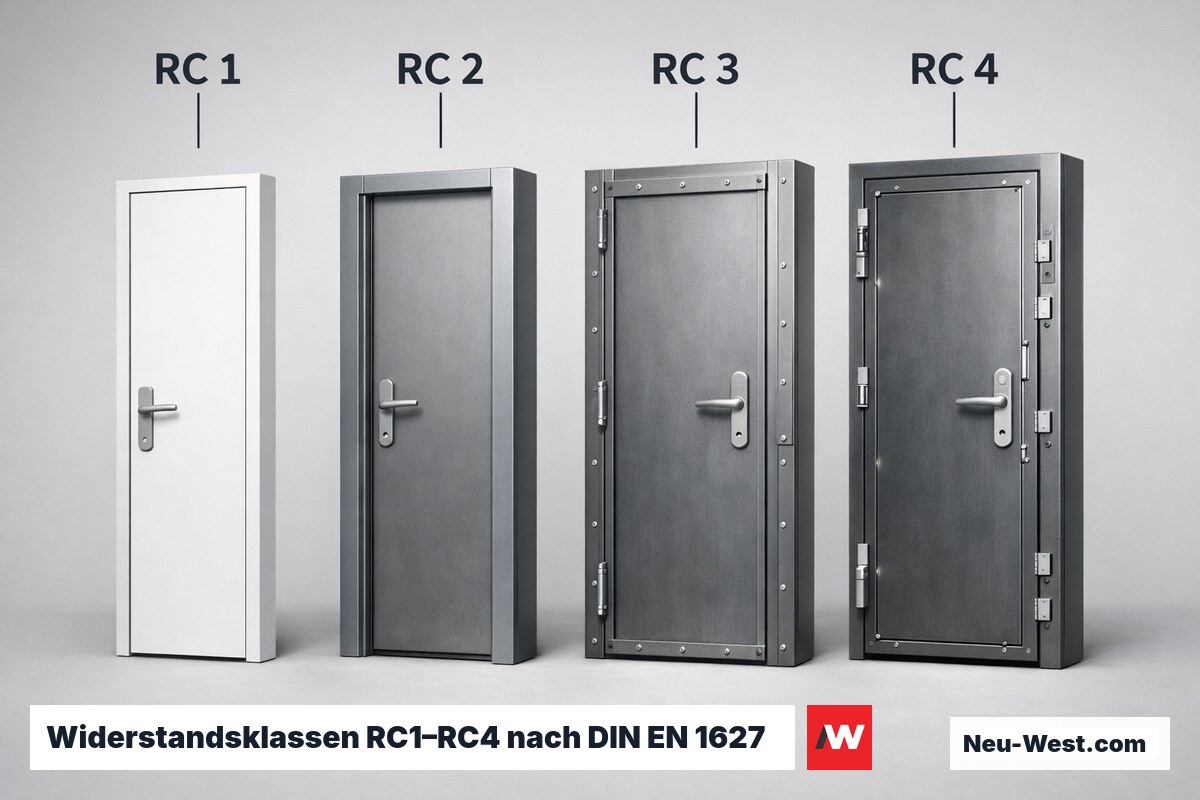 Widerstandsklassen RC1–RC4 nach DIN EN 1627 – Erklär-Grafik (NEUWEST Berlin)