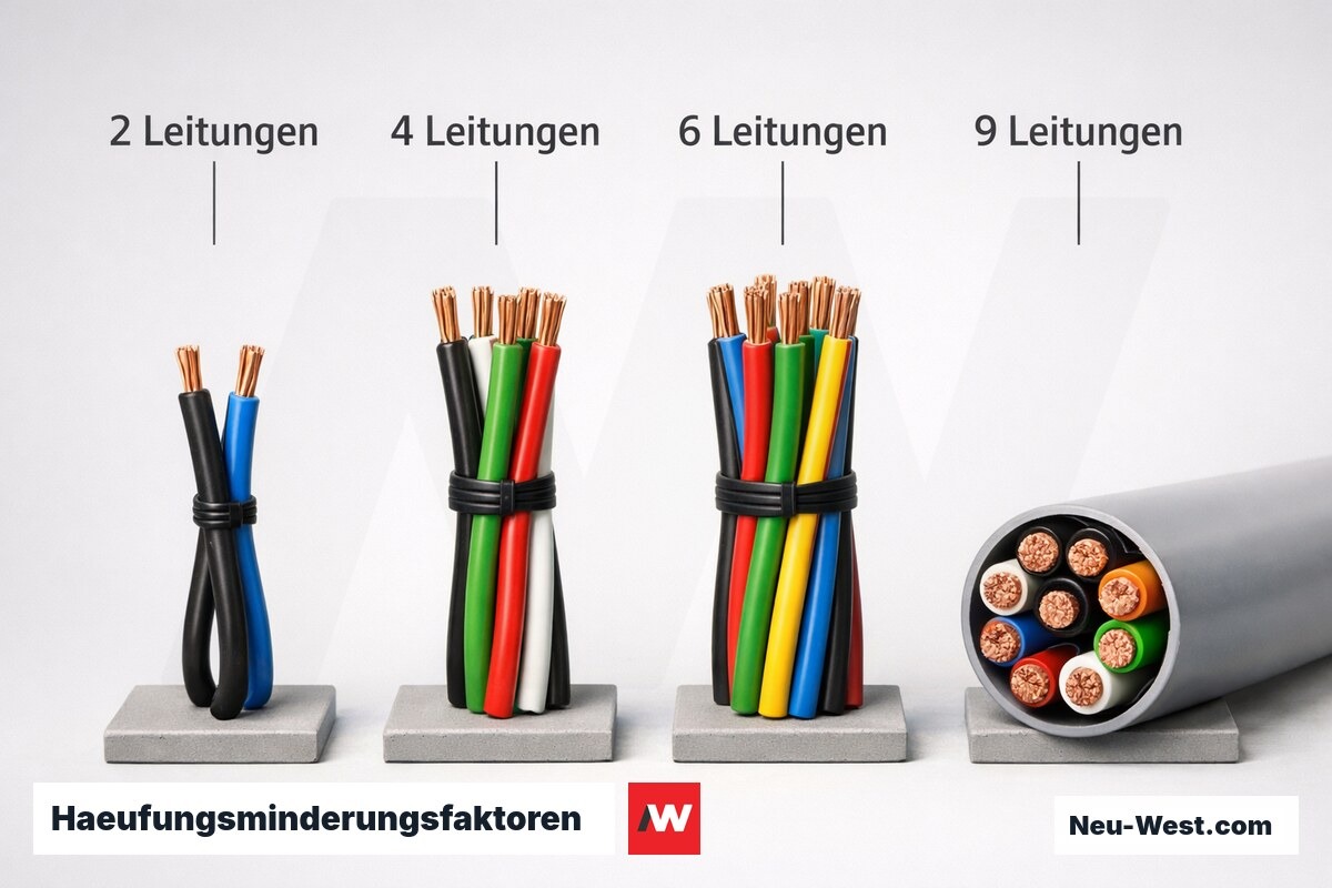 Haeufungsminderungsfaktoren: Strombelastbarkeit im Buendel – Erklär-Grafik (NEUWEST Berlin)