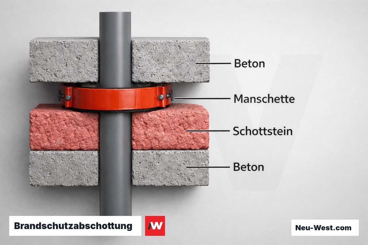 Brandschutzabschottung an Leitungsdurchfuehrungen – Systemaufbau – Erklär-Grafik (NEUWEST Berlin)