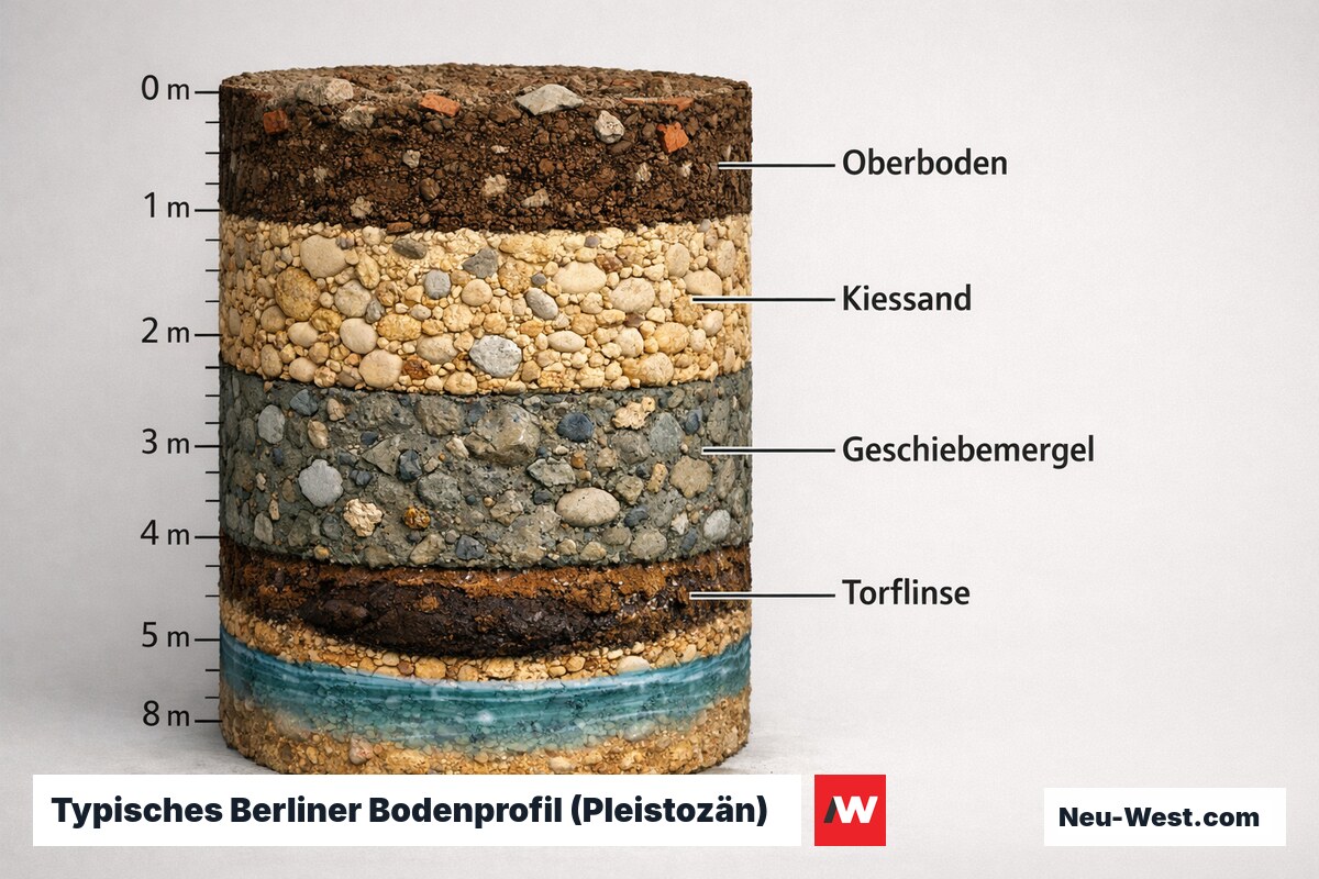 Typisches Berliner Bodenprofil (Pleistozän) – Erklär-Grafik (NEUWEST Berlin)