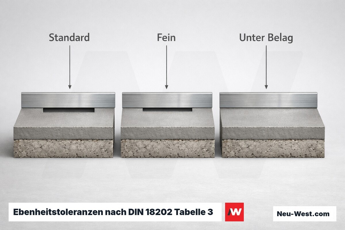 Ebenheitstoleranzen nach DIN 18202 Tabelle 3: Grenzabmasse im Vergleich – Erklär-Grafik (NEUWEST Berlin)