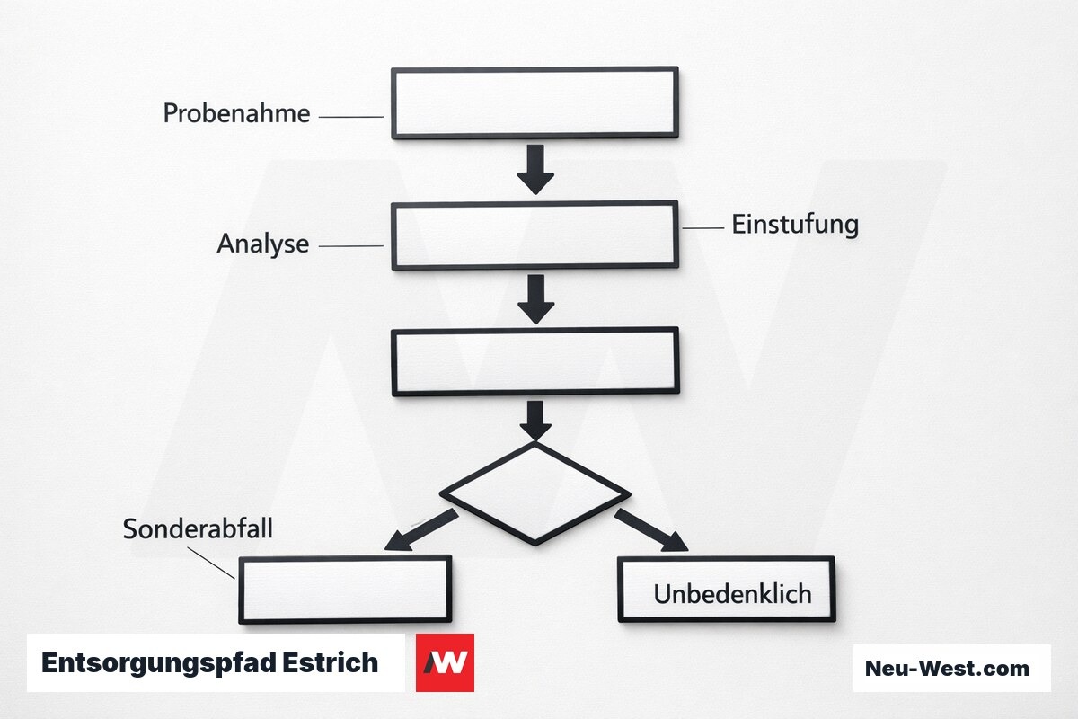 Entsorgungspfad Estrich: Probenahme bis AVV-Einstufung – Erklär-Grafik (NEUWEST Berlin)