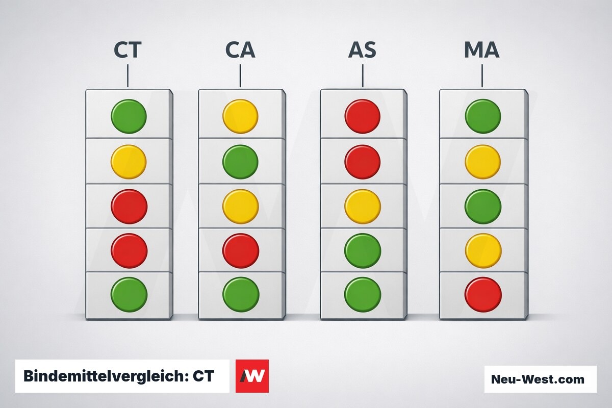 Bindemittelvergleich: CT — CA — AS — MA – Erklär-Grafik (NEUWEST Berlin)