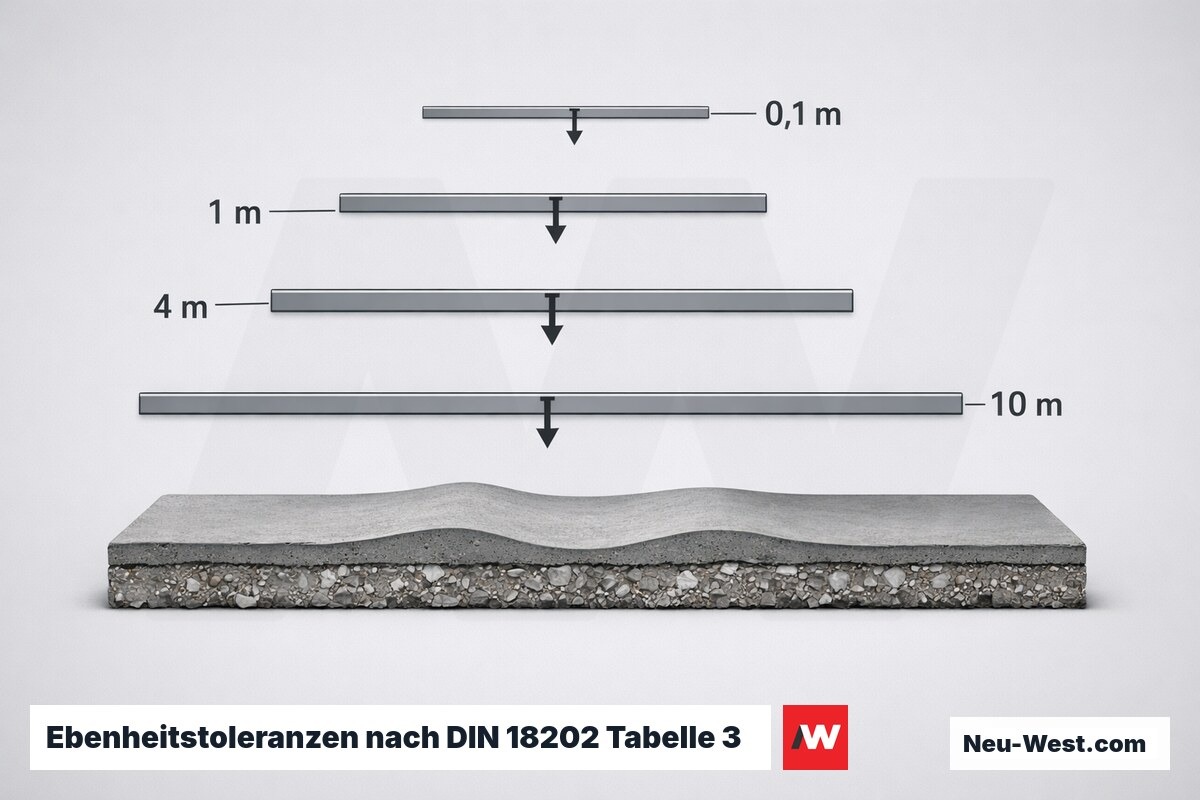 Ebenheitstoleranzen nach DIN 18202 Tabelle 3 – Erklär-Grafik (NEUWEST Berlin)