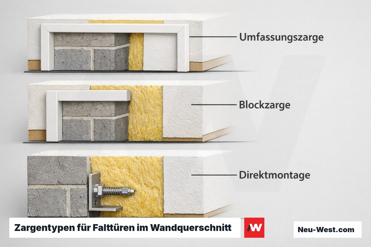 Zargentypen für Falttüren im Wandquerschnitt – Erklär-Grafik (NEUWEST Berlin)