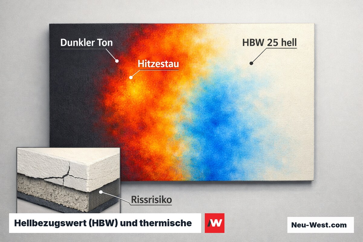 Hellbezugswert (HBW) und thermische Spannung bei WDVS – Erklär-Grafik (NEUWEST Berlin)