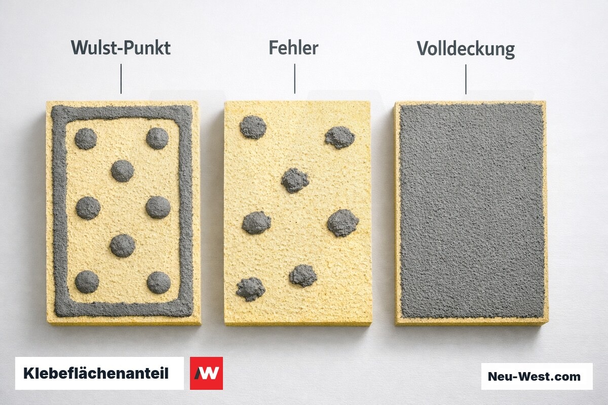 Klebeflächenanteil: Wulst-Punkt-Methode vs. Volldeckung – Erklär-Grafik (NEUWEST Berlin)