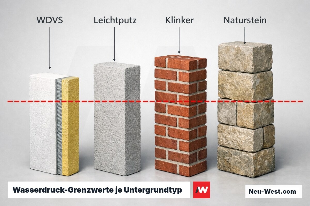 Wasserdruck-Grenzwerte je Untergrundtyp – Erklär-Grafik (NEUWEST Berlin)