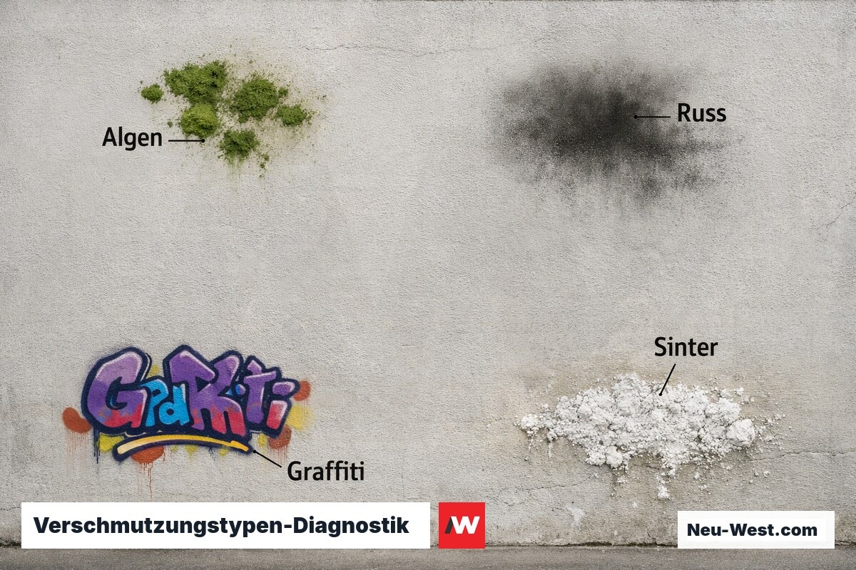 Verschmutzungstypen-Diagnostik: Erkennungsmerkmale – Erklär-Grafik (NEUWEST Berlin)