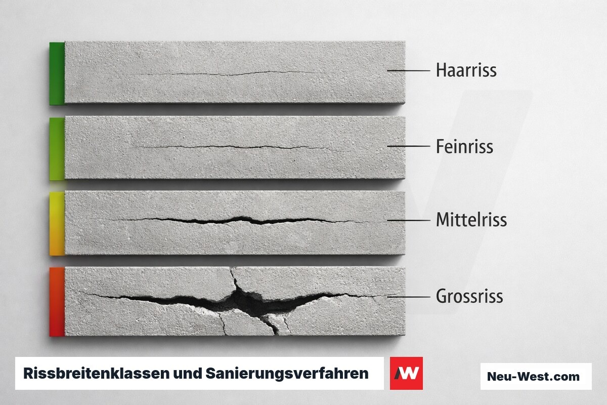 Rissbreitenklassen und Sanierungsverfahren – Erklär-Grafik (NEUWEST Berlin)