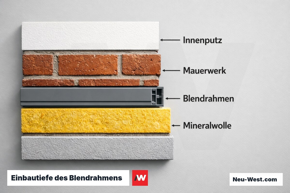 Einbautiefe des Blendrahmens: Isothermenlage und Schimmelschutz – Erklär-Grafik (NEUWEST Berlin)