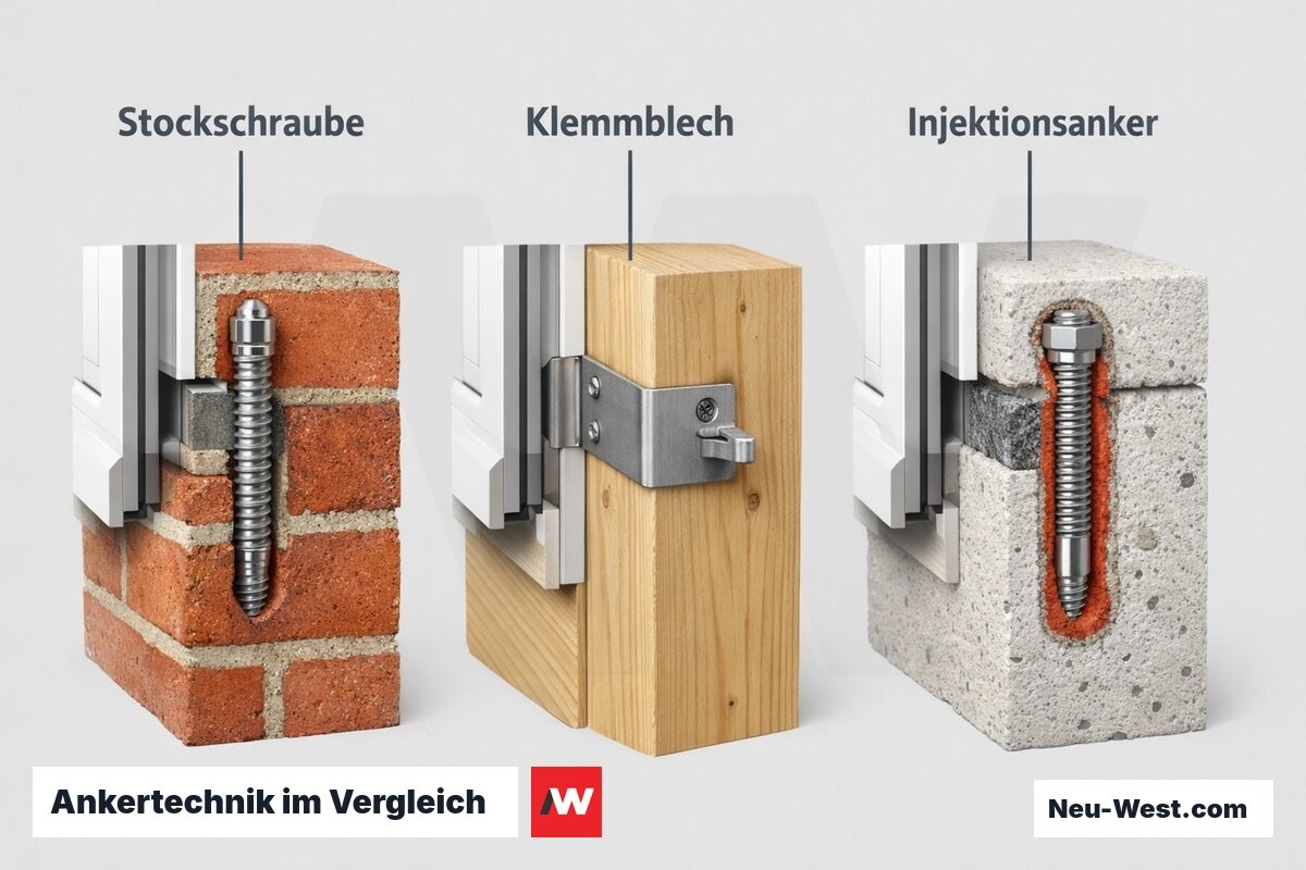 Ankertechnik im Vergleich: Drei Trägermaterialien – Erklär-Grafik (NEUWEST Berlin)